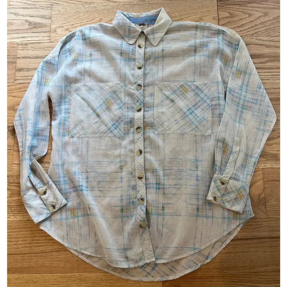 Free People Shore Vibes Plaid Long Sleeve Button Up
